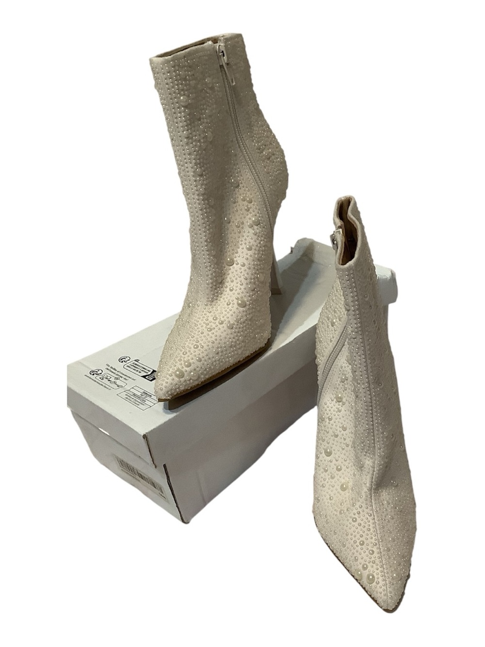 INC International Concepts Ivory Pearl & Crystal Pointed Toe Ankle Boots